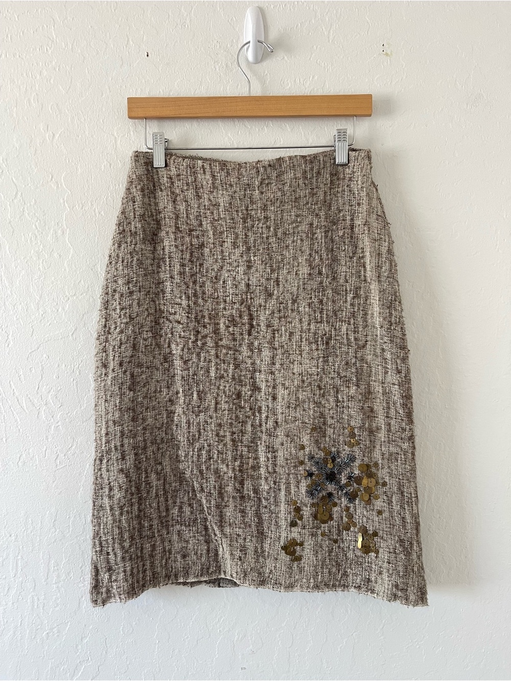 Dosa by Christina Kim Tweed Sequin Beaded Midi Skirt